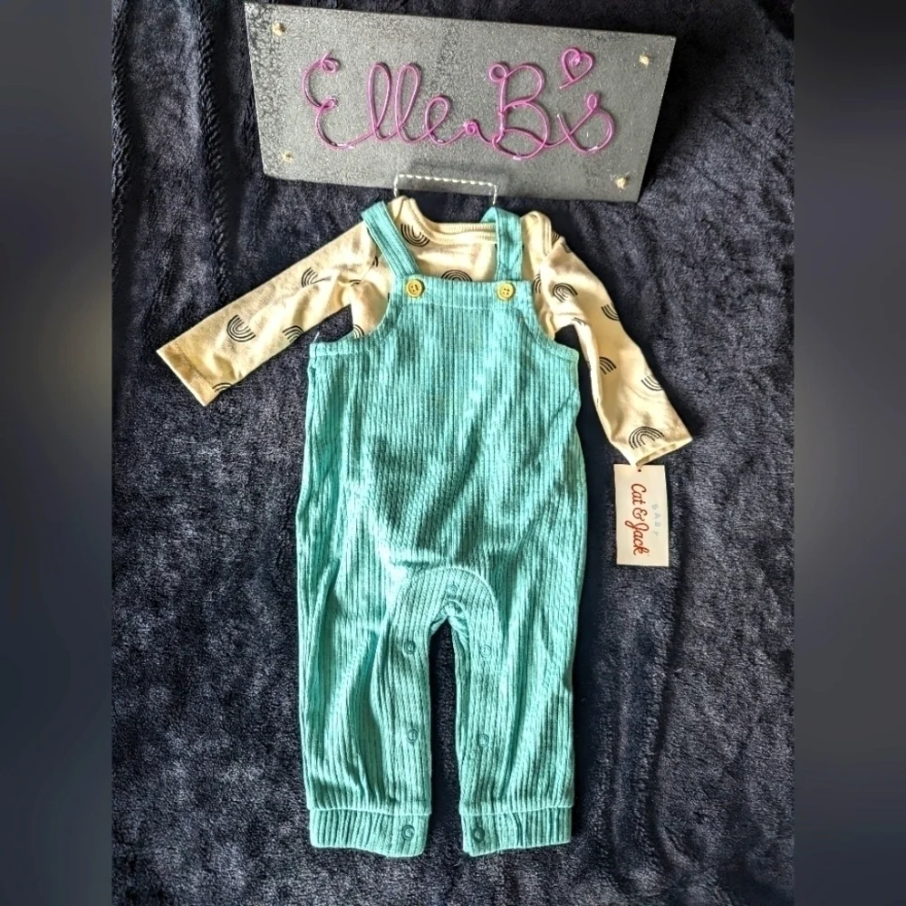 NWT Cat & Jack Ivory/Teal Rainbow 2 Piece Set 0-3, 3-6